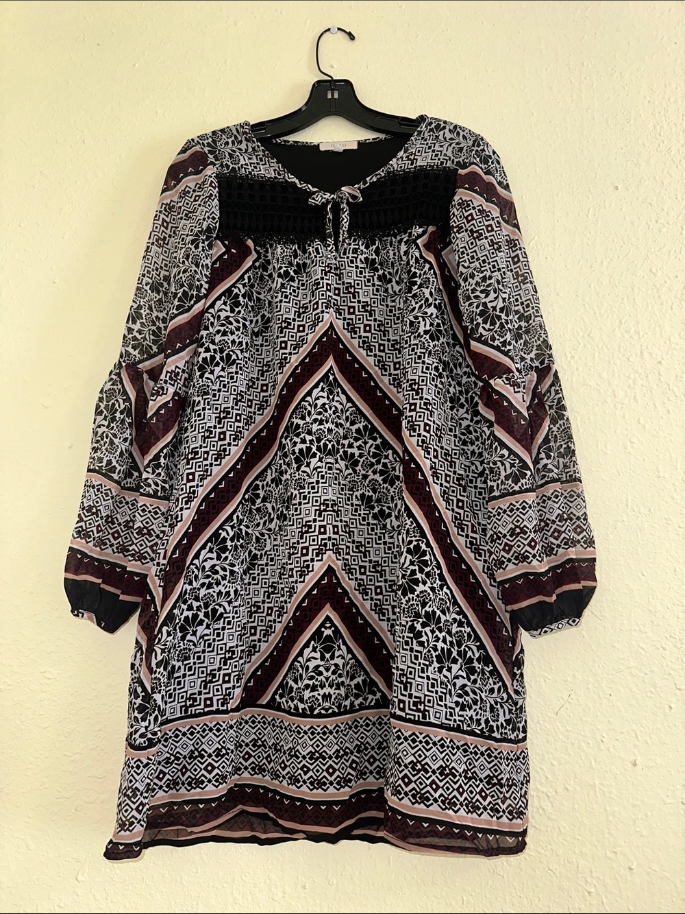 Halo Black Dress with Cream Label Detail EUC